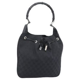 GUCCI GG Canvas Bamboo Hand Bag Black Silver 001 4033