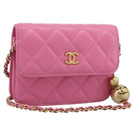 CHANEL Matelassé Schultertasche mit Kette aus Lammleder Rosa Goldfarben CC
