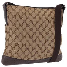 GUCCI GG Canvas Shoulder Bag Beige Silver 145857