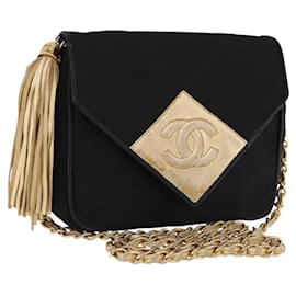 CHANEL Bolso de hombro Matelassé con cadena Satén Negro Gold CC