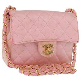 CHANEL Mini Matelasse 18 Chain Shoulder Bag Canvas Pink Gold CC