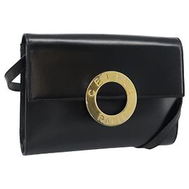 Céline CELINE Circle Shoulder Bag Leather Black Gold