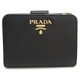 Prada Bi-Fold Geldbörse aus Saffiano Leder Schwarz