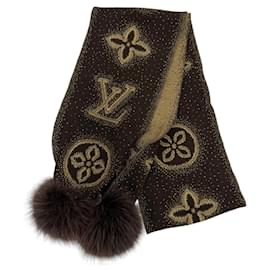 Stola Louis Vuitton in cashmere marrone con pelliccia di volpe