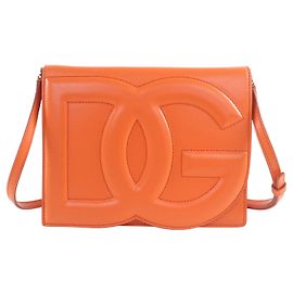 Borsa a tracolla con patta Dolce & Gabbana in pelle arancione con logo DG