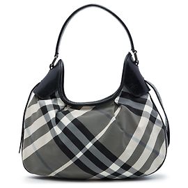 Burberry Gray Beat Check Nylon Brooklyn Hobo