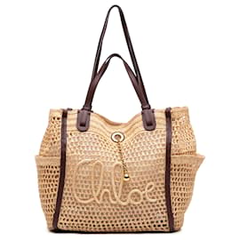 Chloé Tote Iconic Piccola in Raphia Beige con Logo Ricamato