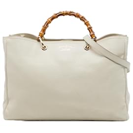 Gucci Bamboo Shopper Satchel Large aus weißem Kalbsleder
