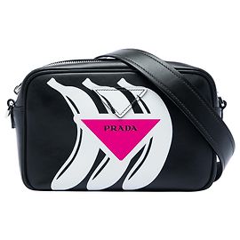 Borsa camera Prada in vitello City nero con stampa banana