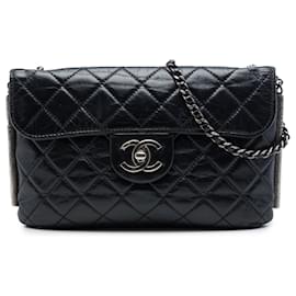 Chanel Black CC Quilted Aged Calfskin Embossed LAX Flap