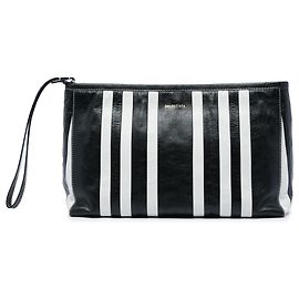 Pouch Balenciaga Barbes Z Large in pelle di agnello a righe nera