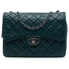 Chanel Green Large Quilted Lambskin Citizen Zip Flap