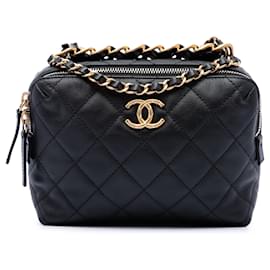 Bolso Bowling Chanel Mini CC Acolchado de Piel de Cordero Negro