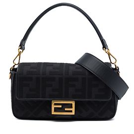 Borsa Satchel Baguette Fendi in tela ricamata Zucca nera