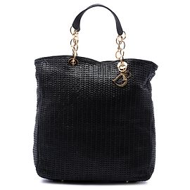 Dior Lady Dior Soft Shopping Tote aus gewebtem Lammleder in Schwarz Large