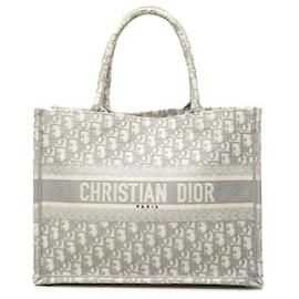 Bolso Book Tote Dior Gray Medium de lona bordada Oblique