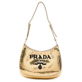 Prada Cleo Schultertasche aus Satin mit goldenen Pailletten