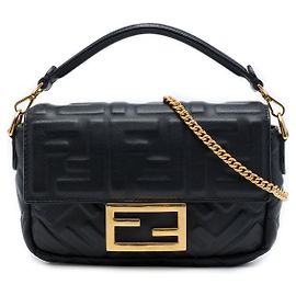 Borsa Satchel Baguette Fendi in pelle goffrata Mini Zucca nera