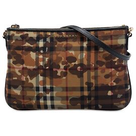 Borsa Crossbody Peyton in tela rivestita camouflage Burberry Brown Haymarket Check