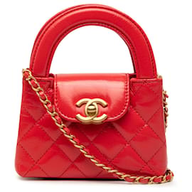 Borsa Chanel Red Mini Nano Shiny Aged Calfskin Kelly Shopper Bag