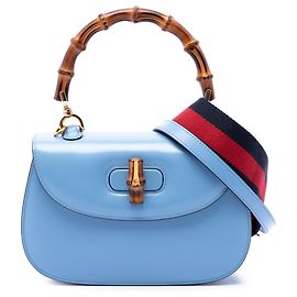 Borsa Gucci Blue Small Calfskin Web Bamboo 1947 Top Handle Bag