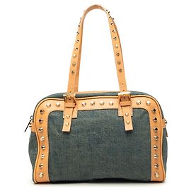 Borsa a tracolla Fendi in denim blu con borchie