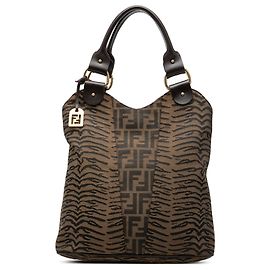 Bolso Tote Fendi Brown Zucca Zebra Print Canvas Diavolo Trapezio