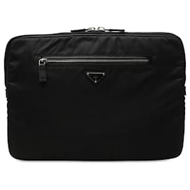 Custodia per laptop Prada in Tessuto con rifiniture in Saffiano nero