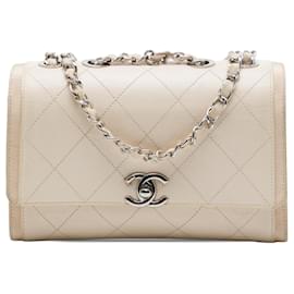 Chanel Brown CC Quilted Crumpled Calfskin and Grosgrain Flap