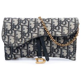 Dior Saddle Wallet On Chain aus Blue Oblique Canvas