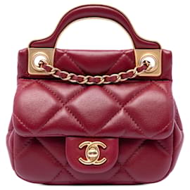 Chanel Red Quilted Calfskin Lady Kartenetui mit Handtasche, oberem Griff und Kette