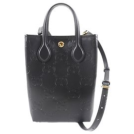 Borsa Satchel Gucci Super Mini in pelle di vitello nera con logo GG impresso