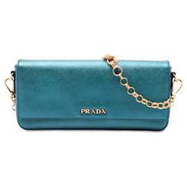 Borsa a tracolla Prada Blue Saffiano Lux Chain