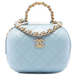 Estojo de Maquilhagem Chanel Blue Quilted Lambskin CC Bubble com corrente