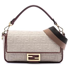 Fendi Beige Zucca bestickte Canvas Baguette Satchel Tasche