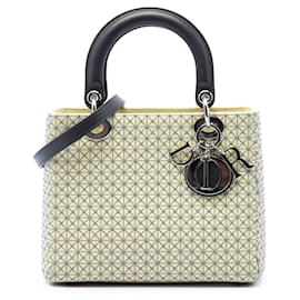 Dior Yellow Medium Embroidered Lambskin Microcannage Lady Dior