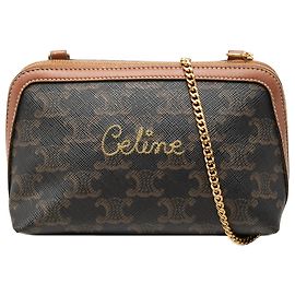 Céline Pochette à chaîne Celine Brown Triomphe en toile enduite avec logo brodé