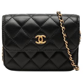 Pouch Chanel Black Mini CC Quilted Lambskin Pearl Crush con catena