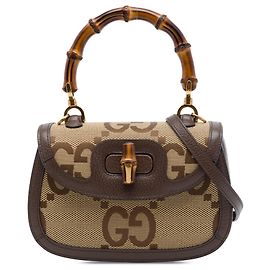 Gucci Mala de Mão 1947 Top Handle em Lona Jumbo GG Bege com Bambu e Web