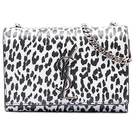 Saint Laurent White Small Calfskin Leopard Print Monogram Kate Crossbody