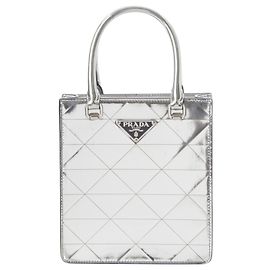 Prada Triangle Tote aus silbernem metallic Spazzolato-Leder