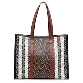 Burberry Brown TB Monogram E Canvas Stripe Book Tote