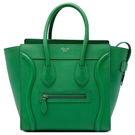Céline Celine Borsa Tote Luggage in Micro Pelle di Vitello Granulata Verde