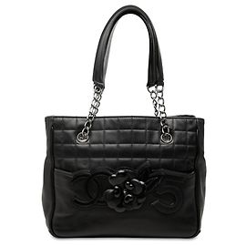 Chanel Black CC Choco Bar Lammleder Camellia No 5 Tote