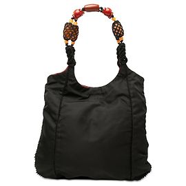 Borsa Hobo Prada in Tessuto nera con manico di perle