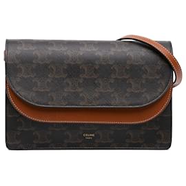Céline Portafoglio con tracolla Celine Brown Triomphe Coated Canvas