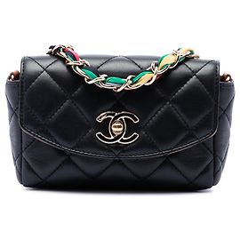 Chanel Black Mini Quilted Lambskin Cocovado Ribbon Chain Flap