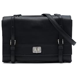 Prada Black Lux Calf Double Sided Flap Messenger Bag