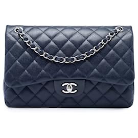 Chanel Blue Jumbo Classic Caviar Double Flap