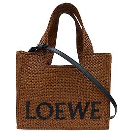 Borsa Tote Font Piccola in Raphia Marrone LOEWE